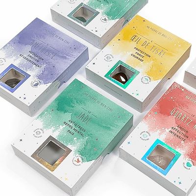 보석 바위 아가트 크리스탈 두 조각 선물 상자 종이 삽입으로 사용자 정의 크기