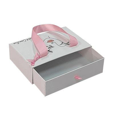 기타 상자형 로고 인쇄 고급 지갑 리본 손잡이가있는 고리 카드보드 슬라이드 상자