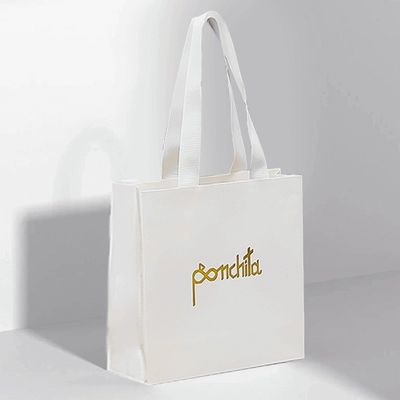 럭셔리 의류 종이 쇼핑 가방 리본 손잡이가 있는 흰색 선물 가방