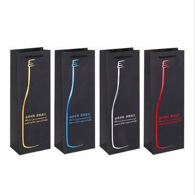 맞춤 인쇄 된 병 종이 와인 봉지 손잡이 로프 손잡이 및 CMYK / PANTONE 인쇄
