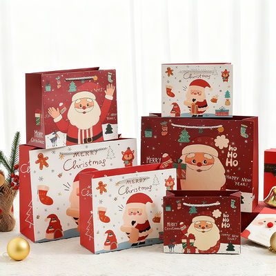 맞춤형 크기 인쇄 크라프트 크리스마스 백 고급 선물 가방 리본 손잡이