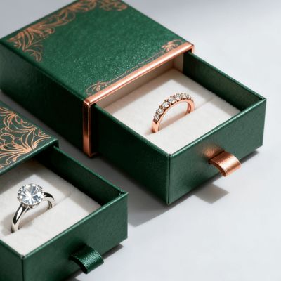 빈티지 럭셔리 커스텀 로고 링 박스 스펀지 벨벳 라인링 스탬핑 라크 UV 코팅 인쇄 처리