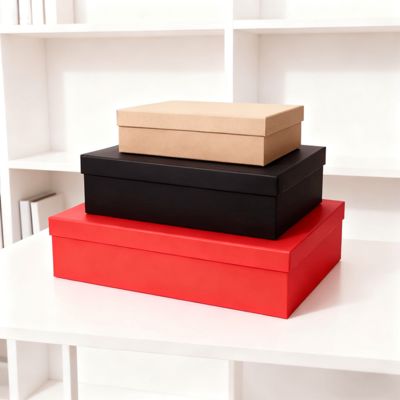 맞춤형 고급 오렌지색 뚜껑 베이스 플랫 팩 선물 상자 세트 (종이 가방 포함) 특징: 무광 라미네이션, 엠보싱, 금박 인쇄