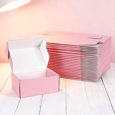 Small Custom Printed Pink Recyclable Corrugated Cardboard Cosmetic Packaging Mailer Boxes With Matt Lamination