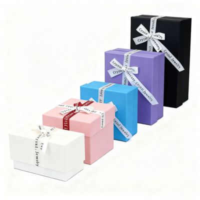 맞춤형 주얼리 포장 영어 리본 헤븐 앤 어스 사각 상자 우아한 판지 커버 귀걸이 반지 상자