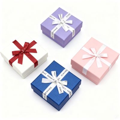 맞춤형 주얼리 포장 영어 리본 헤븐 앤 어스 사각 상자 우아한 판지 커버 귀걸이 반지 상자