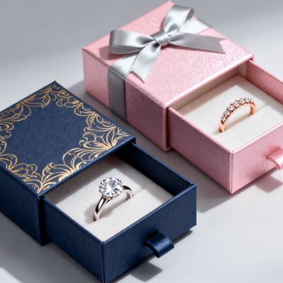 빈티지 럭셔리 커스텀 로고 링 박스 스펀지 벨벳 라인링 스탬핑 라크 UV 코팅 인쇄 처리